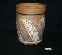 Crock Jar; Utensil Holder size; Blue & white glaze