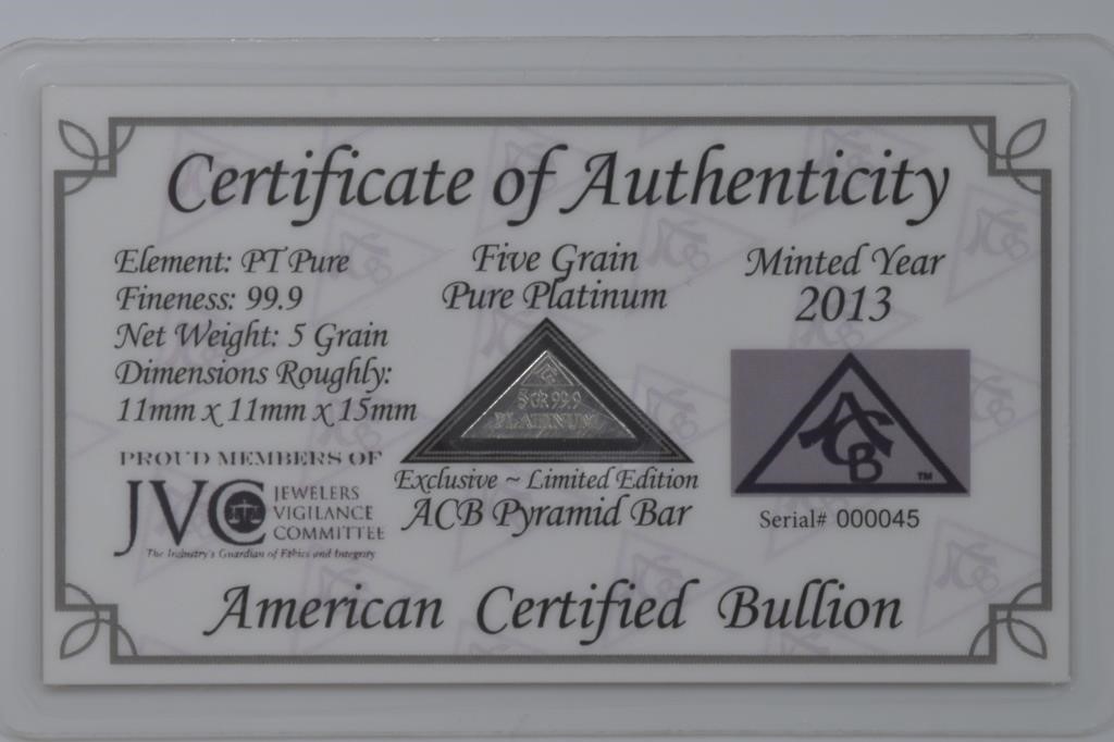 2013 Carded 5 grain Pure Platinum