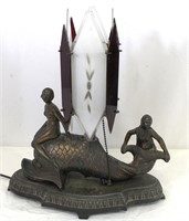 1920s Cast Metal "Women & Dolphin" Accent Lamp