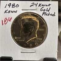 1980 JFK HALF DOLLAR 24K GOLD PLATED