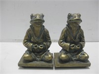 Two 6.75" Brass Frog Bookends