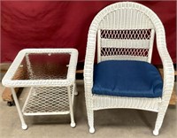 Pretty Wicker Vinyl Chair And Table