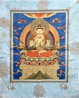 CHINESE SILK EMBROIDERED BUDDHIST THANGKA