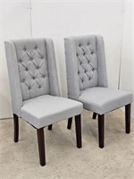 2 GREY FABRIC TUFTED BACK CHAIRS - NEW