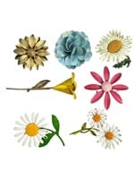 7 Vintage Floral Brooches, Colorful