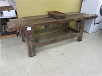 Antique Wooden Work Bench with Drawer