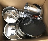 Box of Stainless Pots & Pans