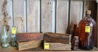 (2) Vintage Coke Bottles, (4) Wooden Cheese Boxes