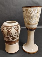Krause 80’s Geometric Brown Tan Glaze Pottery Vase
