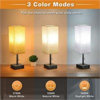 Bedside Lamp with USB Ports 3 Color Modes Pull Cha