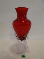 Vintage Red Glass Footed Vase