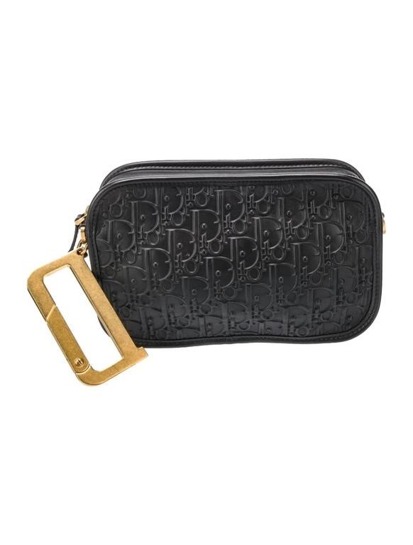 Christian Dior Black Leather Jacquard Clutch