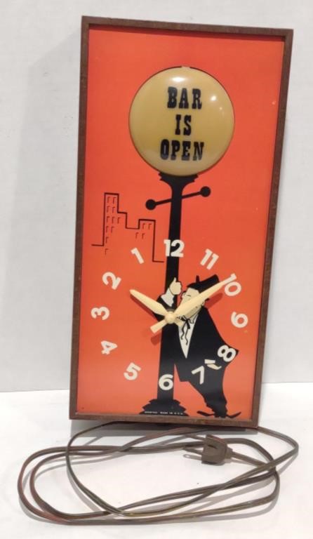 "Bar is Open" Drunkard Wall Mount Clock, 7" x