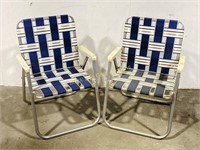 Pair vintage Sunbeam folding aluminum lawn chairs
