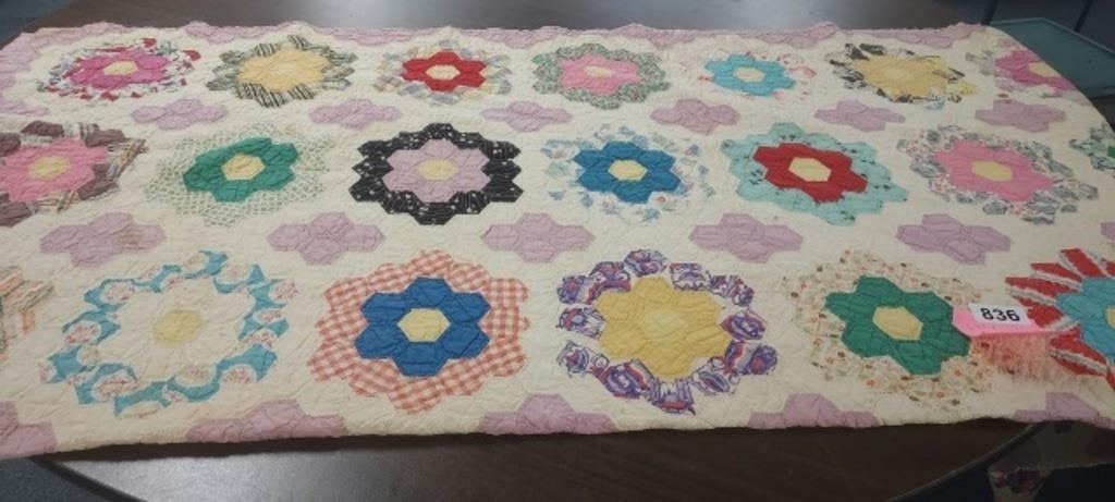 VINTAGE QUILT 64" X 72" (AGE STAINS)