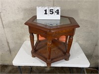Wooden Side Table with Glass Inset