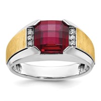 14k Two-tone Created Garnet Diamond Ring