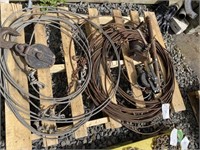 Pallet of Cable, Vintage Pulley & (2) Winches