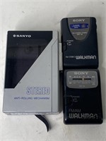 (2) Walkman Stereo FM/AM Radios & (1) Sanyo