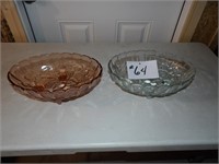 2) pink glass & clear glass fruit bowls