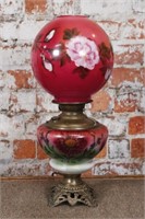 A Victorian GWTW Style Kerosene Lamp, later