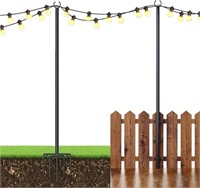 10FT Steel String Light Poles, 2 Pack