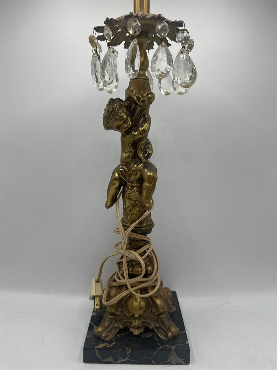 Vintage cherub lamp with prisms