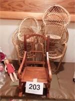 Nice wooden rocking chair for doll display, 14"