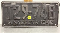 1942 MINNESOTA LICENSE PLATE 12X5.5