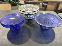 3 Blue Cake Stands