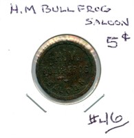 H.M. Bull Frog Saloon 5¢ Token