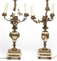 Neoclassical Lamps, Bronze & White Marble Urn-Form