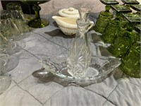 cut glass oval bowl and vinegar bottle