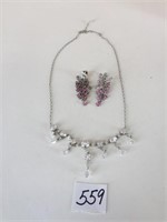 SILVER 925 RHINESTONE NECKLACE AND PURPLE