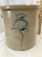 Salt Glazed 3 Gallon Crock w/ Cobalt Blue Design,