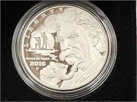 2016 Mark Twain Comm  Silver Dollar Coin