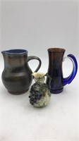 3 Vintage Signed Pitchers Pottery & Vienna Glass