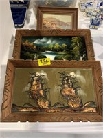 SET OF 3 WOOD FRAMED MID CENTURY PAINTINGS