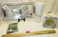 Lot: 25th Anniversary Items: Candle, Crystal Platr