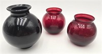 Vintage Ruby Red (2) & Deep Purple Round Vases