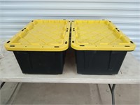 Two medium size stackable totes with lids