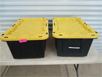 Two medium size stackable totes with lids