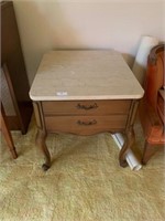 FRENCH PROVINCIAL END TABLE WITH MARBLE TOP-