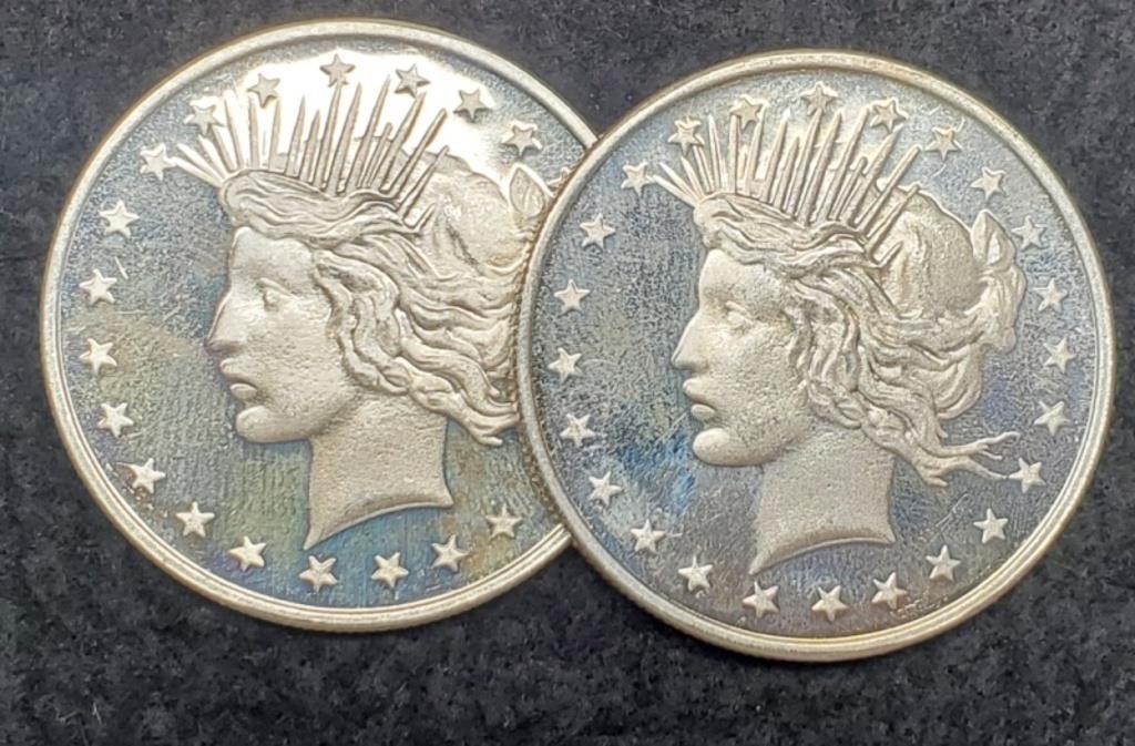 (2) 1 Troy Oz. Silver Liberty Head Rounds
