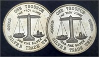 (2) 1 Troy Oz. Silver World Trade Unit Rounds
