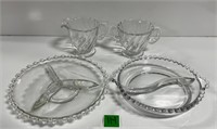 Vtg Boopie Relish Trays Fostoria Swirl Cr & Sugar