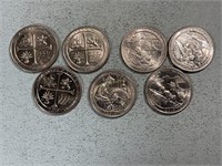 Seven 2019 quarters, all W mint mark