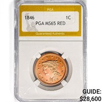 1846 Braided Hair Large Cent PGA MS65 RED