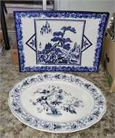 2 PC BLUE & WHITE PLATTERS, NIKKO, OTHER