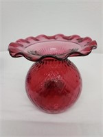 Cranberry red glass ruffled vase 5.5" Rossi